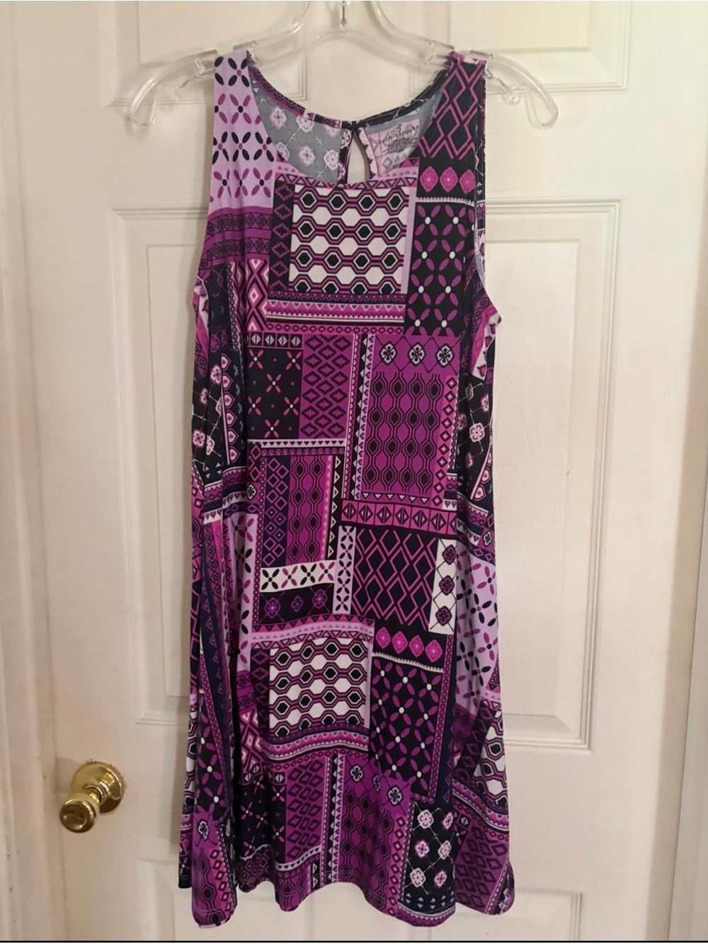 Patchwork Sleeveless Shift Dress in Purple Mix
